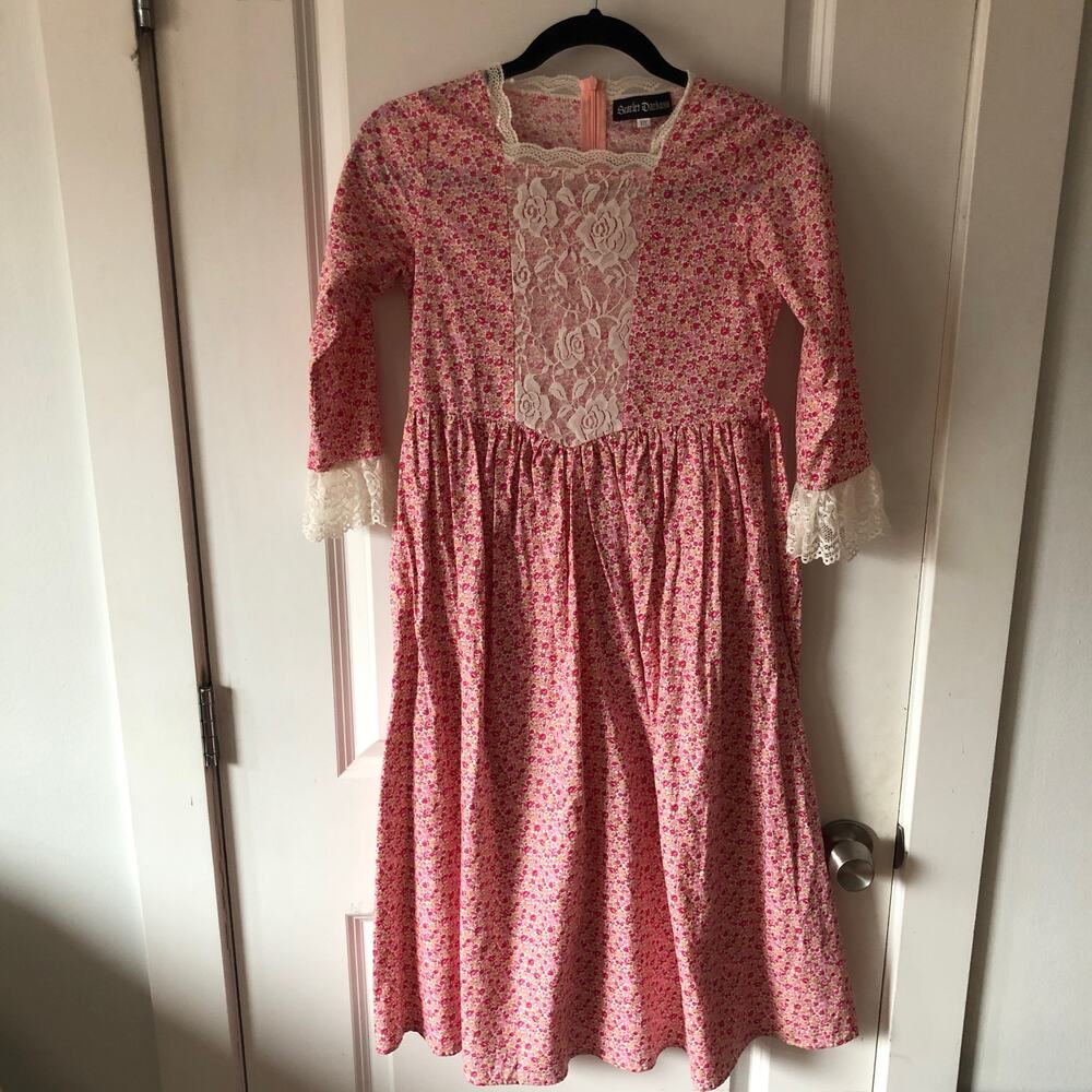 Scarlet Darkness Girl’s Pink Floral Pioneer Dress size 10Y Long Sleeve Pink Red